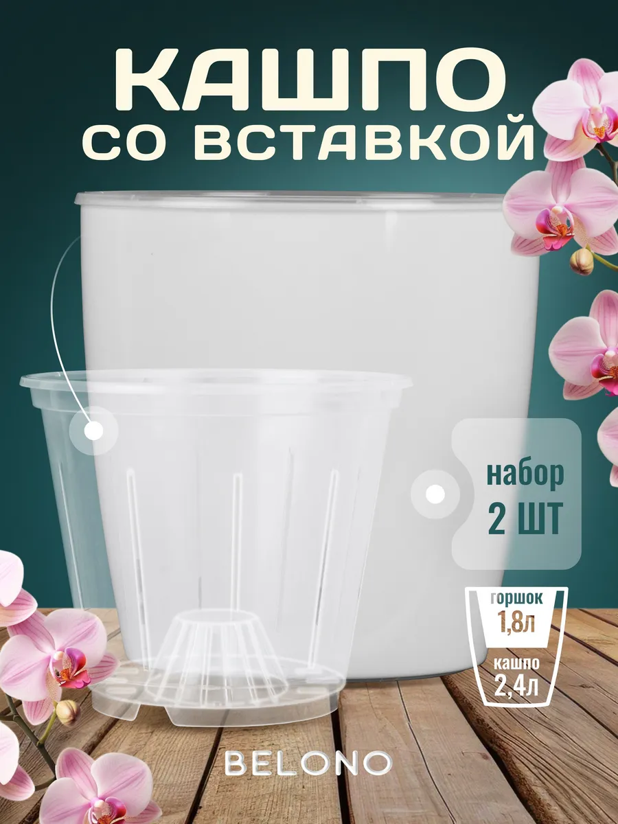 Кашпо со вставкой 2,4л/1,8л - набор из 2шт