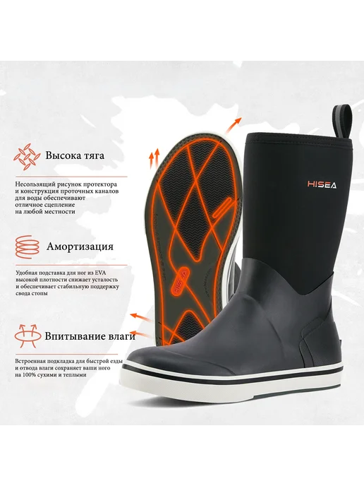 HISEA Сапоги резиновые черные, черный, фото 6