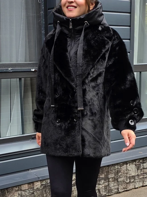 Olga Lenina Шубка автоледи под норку, черный, фото 2