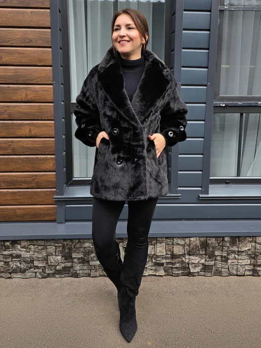 Olga Lenina Шубка автоледи под норку, черный, фото 6