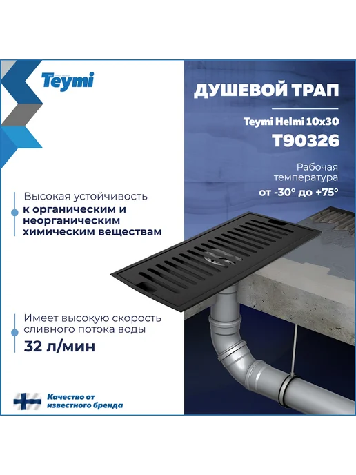Teymi Трап для душа с сухим затвором 10х30 c решеткой T90326, вариант, фото 3