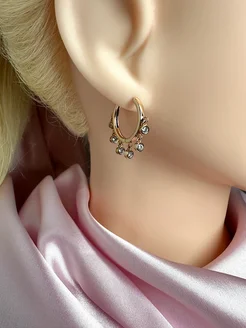 Серьги-кольца с подвесками-цирконами Xuping Jewelry 290007932 купить за 1 334 ₽ в интернет-магазине Wildberries