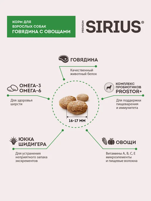 Сухой корм SIRIUS для собак, говядина, 2 кг, фото 3