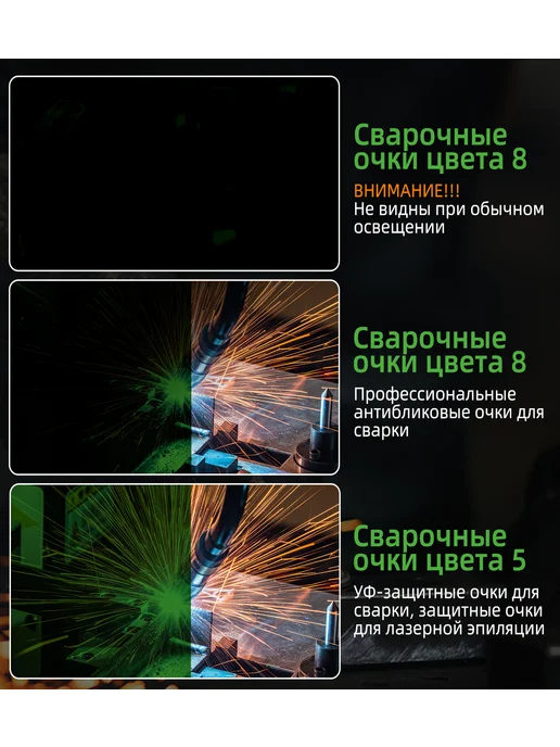Защитные очки для полуавтоматической сварки, зеленый, фото 5