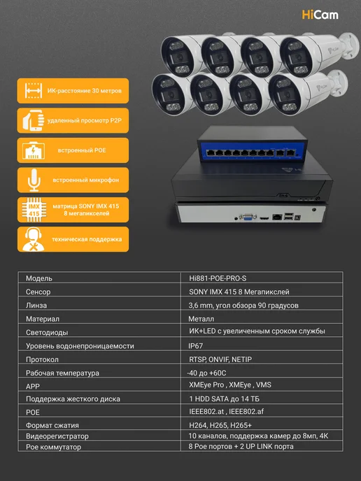under_control Комплект видеонаблюдения уличный 8МП IP POE 8 камер, белый, фото 2