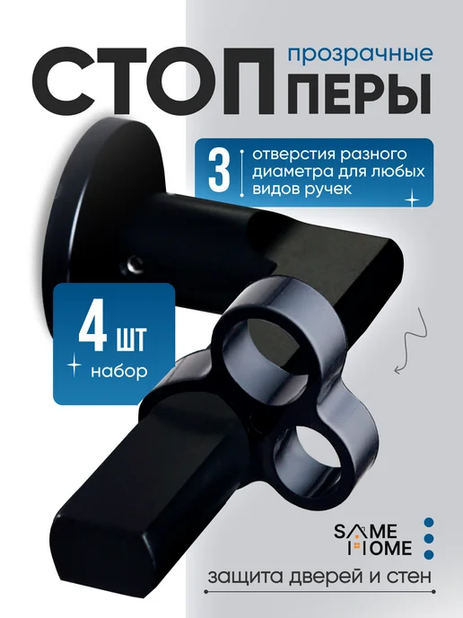 SameHome Стоппер ограничитель на дверную ручку силиконовый, черный