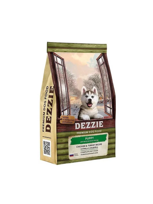 Сухой корм Dezzie для собак, щенки, индейка, курица, 3 кг