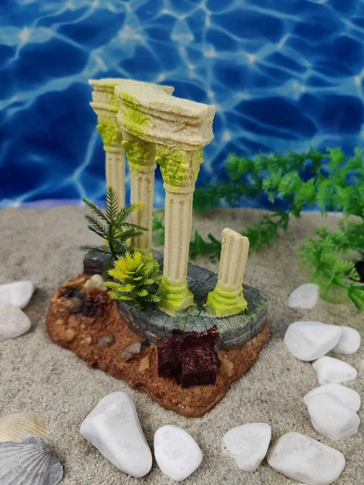 ZooAqua Декор для аквариума Колонна желтая 13х9х16см, 13x9x16 см, фото 4