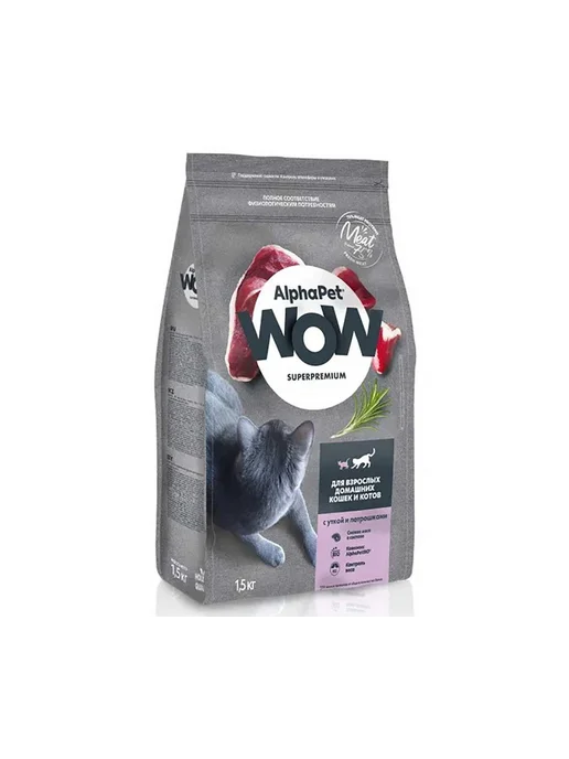Сухой корм AlphaPet Wow Кошек для собак, утка, 1,5 кг