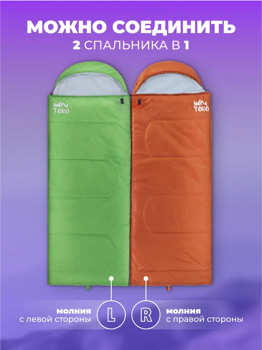 Helios Спальный мешок туристический ТОРО wide 400R, оранжевый, фото 2