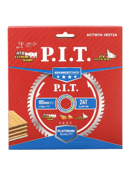 P.I.T. Диск пильный 185x30x1,4 мм, 24T Carbide, зуб ATB 15, 185x30x1.4 мм