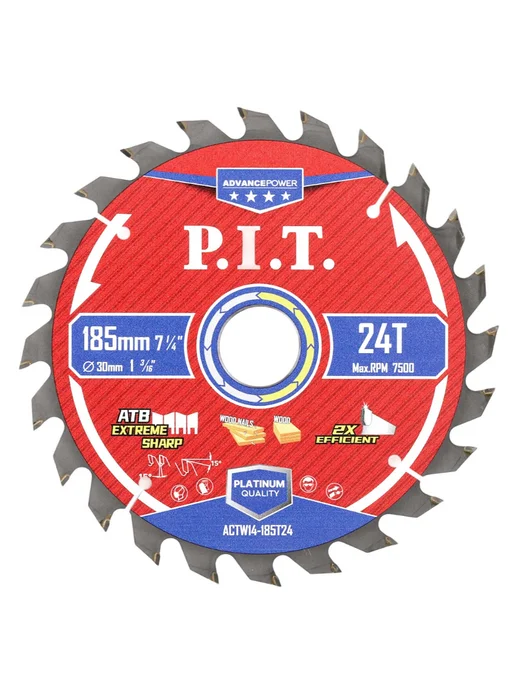 P.I.T. Диск пильный 185x30x1,4 мм, 24T Carbide, зуб ATB 15, 185x30x1.4 мм, фото 2