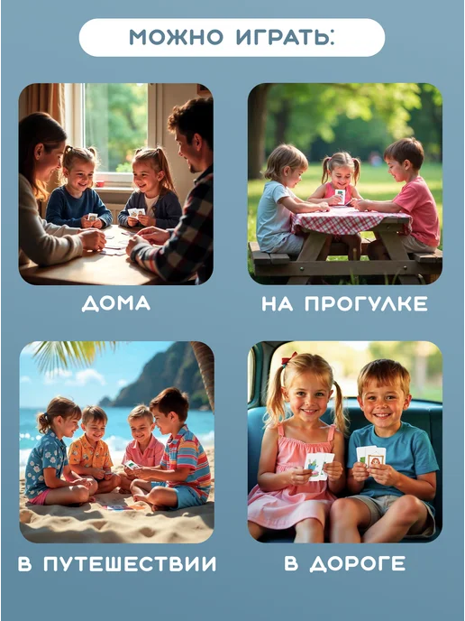 KRAAV Настольная карточная игра для детей в дорогу найди отличие, голубой, фото 7