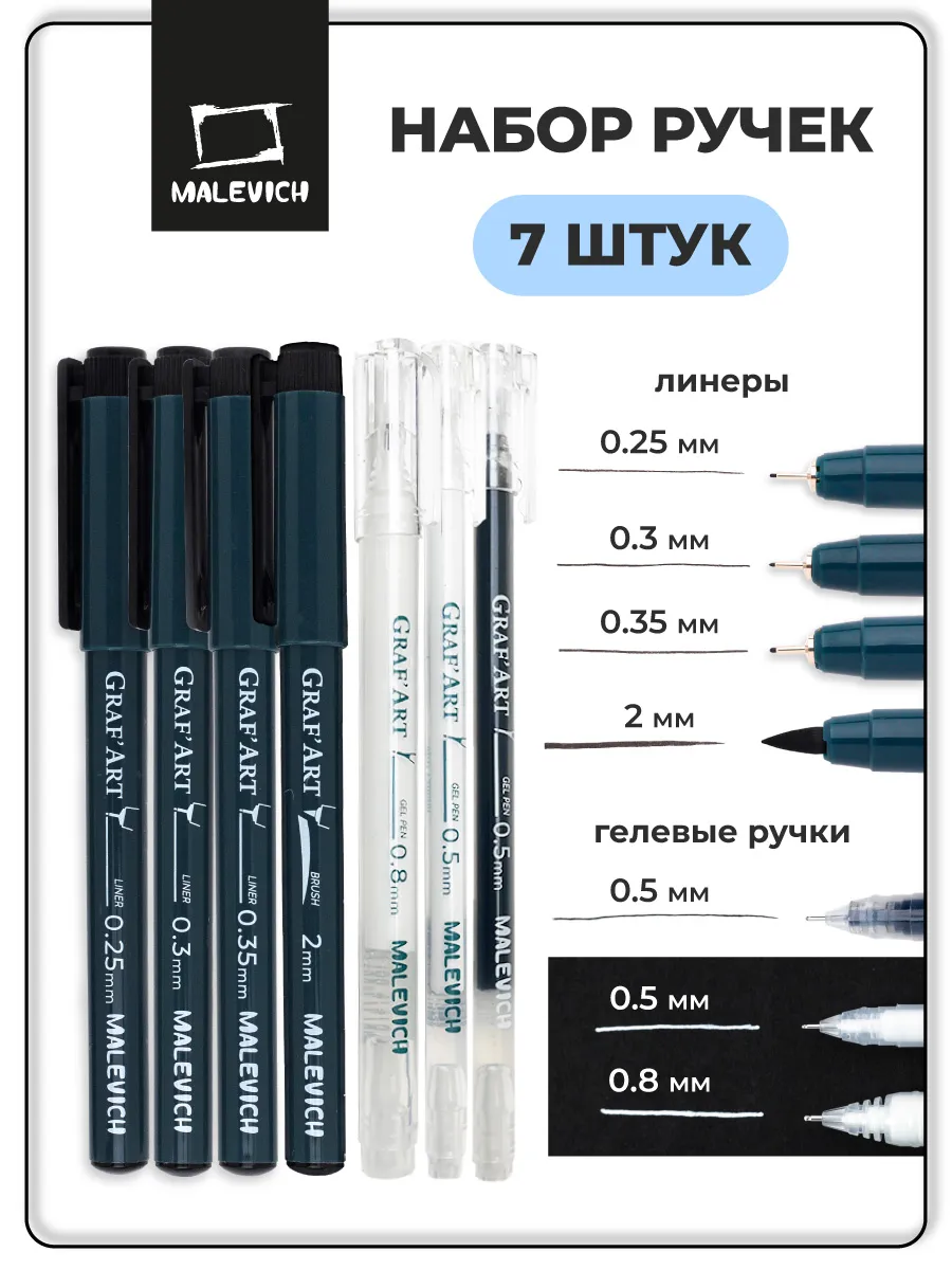 Набор гелевых и капиллярных ручек линеров 7 шт