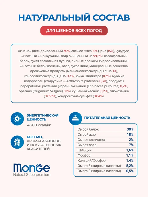 Сухой корм MONGE Speciality Line для собак, щенки, ягненок, 12,3 кг, фото 6
