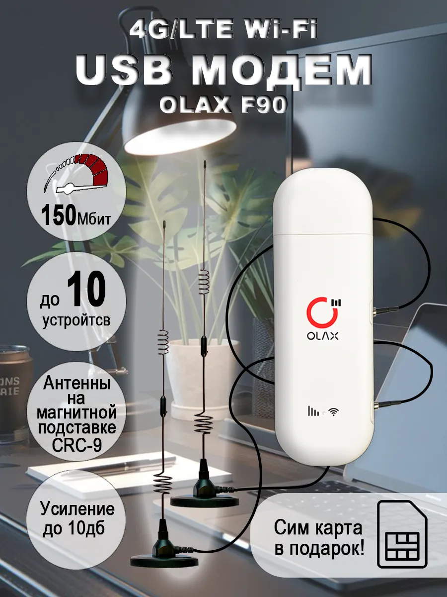 USB модем 4G F90 с антеннами на магнитной подставке CRC-9