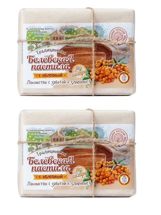 Натуральный Белевский продукт Белевская Пастила с Облепихой Без Сахара 350гр(Набор из 2шт), 350 г, 2 шт