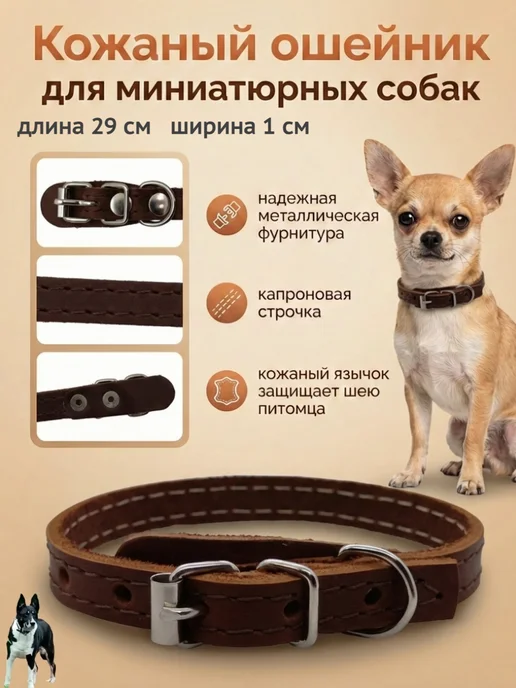 Надежный Малыш Ошейник для собак мелких пород кожаный, коричневый, фото 2