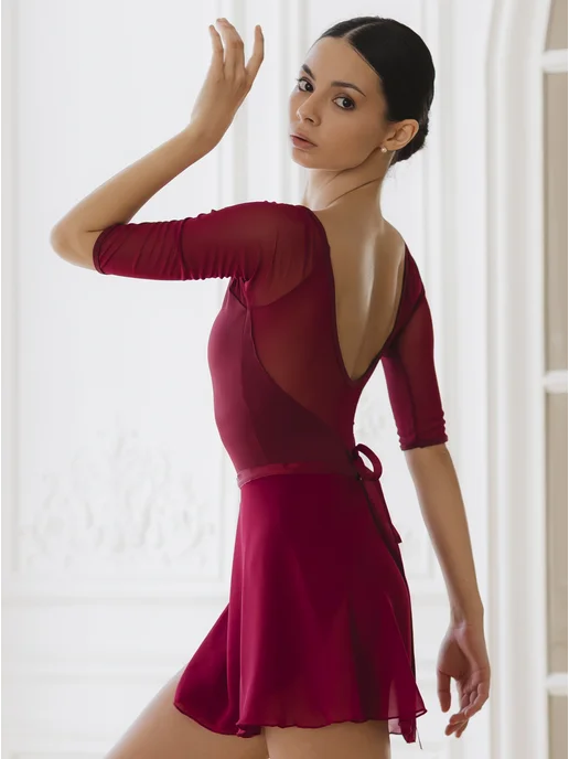 DANCELLE Купальник для танцев балета и хореографии бордовый, красный, фото 3