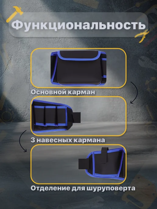 Сумка-пояс для инструментов, синий, фото 3