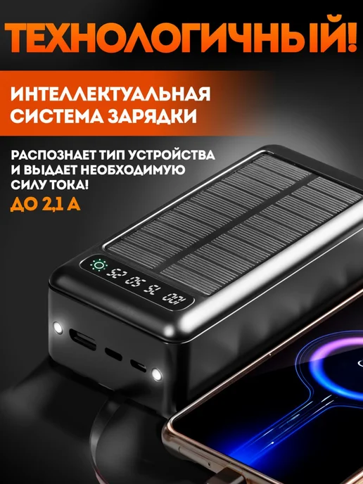 MYGAIDI Повербанк 50000 с проводами солнечная батарея, черный, фото 4