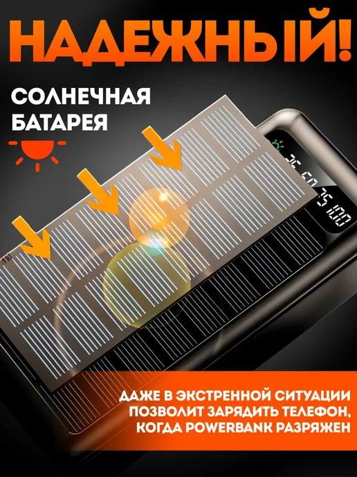MYGAIDI Повербанк 50000 с проводами солнечная батарея, черный, фото 5