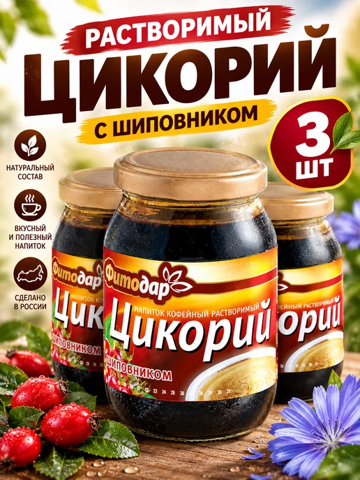 ФИТОДАР Цикорий растворимый с шиповником 200 г, набор 3 шт, 200 г, 3 шт