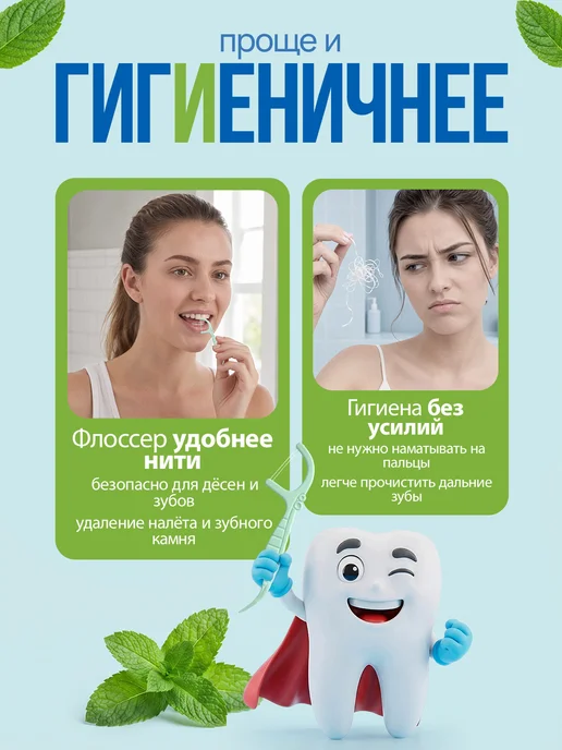 Флоссеры зубочистки с зубной нитью с мятой 200 штук, вариант, фото 5