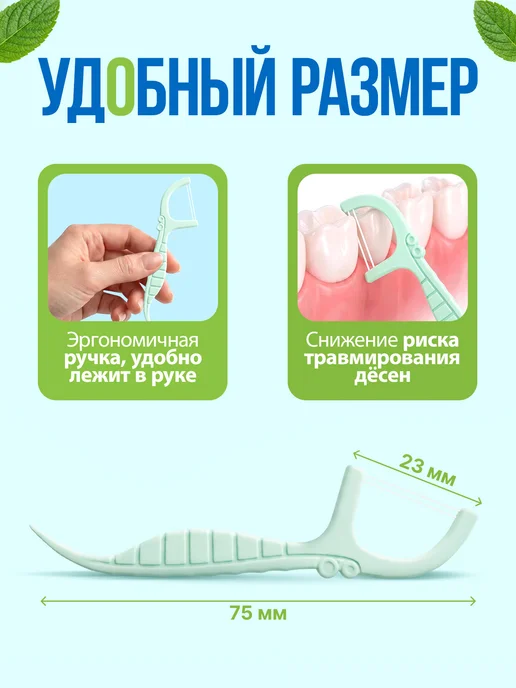 Флоссеры зубочистки с зубной нитью с мятой 200 штук, вариант, фото 6
