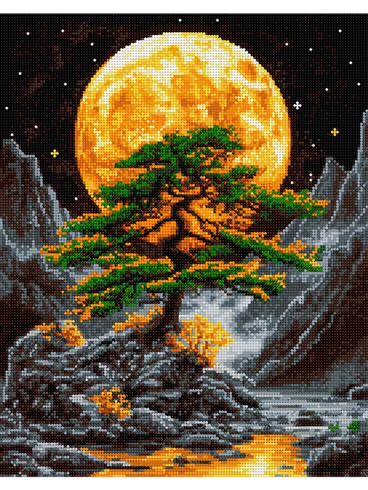 Art on Canvas Луна и дерево Алмазная мозаика на подрамнике 40х50 см, 40x50 см, фото 2