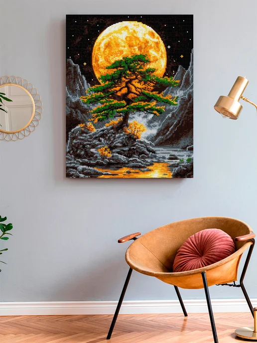 Art on Canvas Луна и дерево Алмазная мозаика на подрамнике 40х50 см, 40x50 см, фото 3