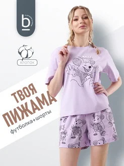 Пижама с шортами и футболкой оверсайз Beleta 291736057 купить за 1 625 ₽ в интернет-магазине Wildberries