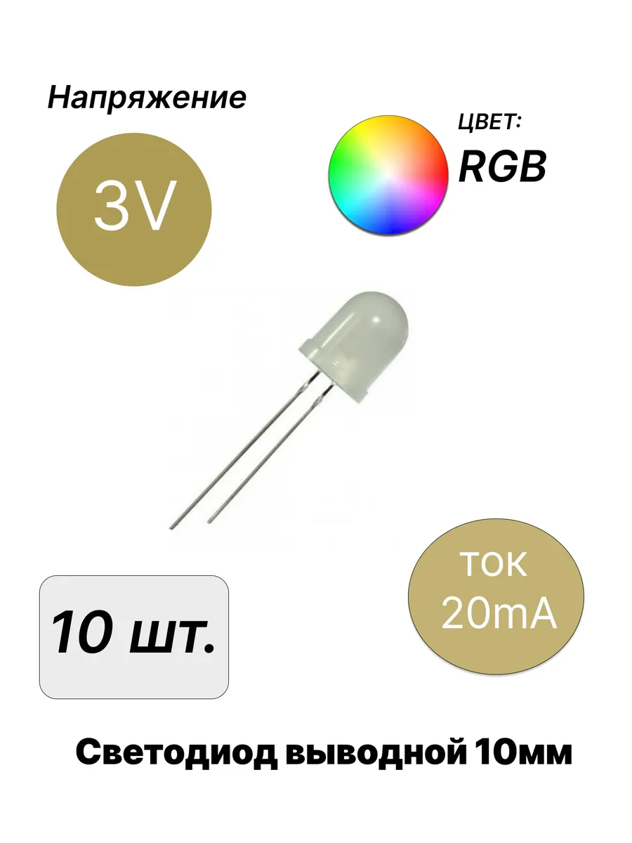 Светодиод выводной 3В RGB (неуправляемый)