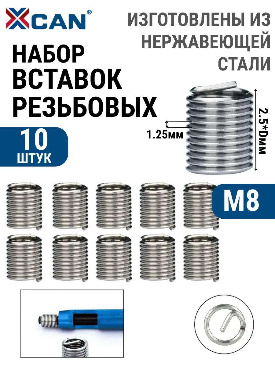 Набор резьбовых вставок M8х1,25 2,5D, 10 шт.