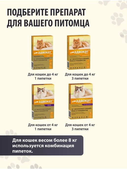Elanco Адвокат капли от паразитов для кошек до 4 кг, 1 пип, 4 кг, фото 5