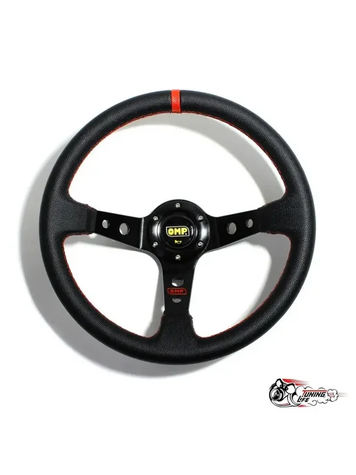 Tuning Life Руль спортивный OMP с выносом и красной полоской кожа, красный, фото 2