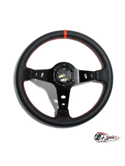 Tuning Life Руль спортивный OMP с выносом и красной полоской кожа, красный, фото 4