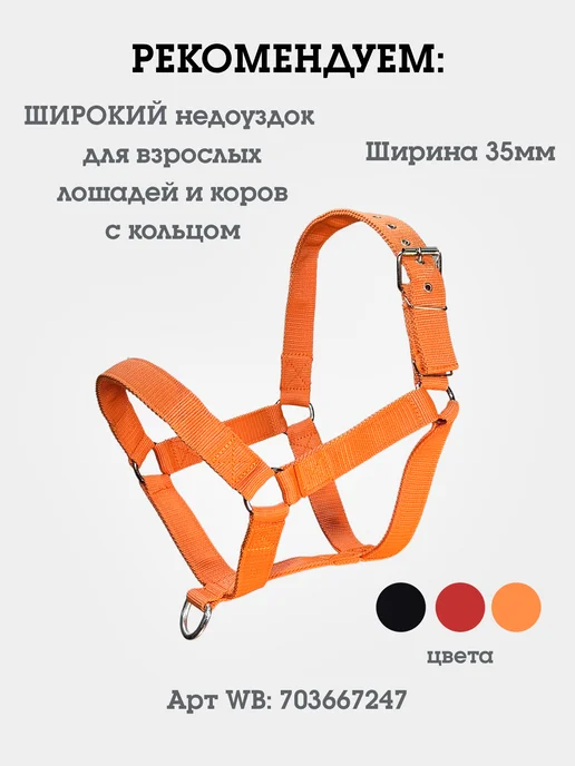 ZOOSTREET Недоуздок для лошадей и коров, капрон двойной усиленный M, оранжевый, фото 6