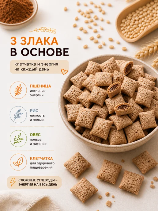 MmaKka Подушечки Готовый сухой завтрак с начинкой 3шт*130г, 3 шт, 130 г, фото 4
