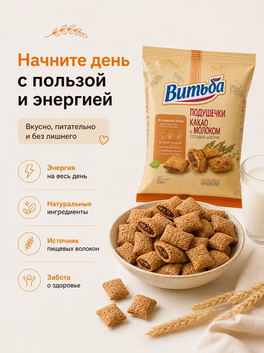 MmaKka Подушечки Готовый сухой завтрак с начинкой 3шт*130г, 3 шт, 130 г, фото 5