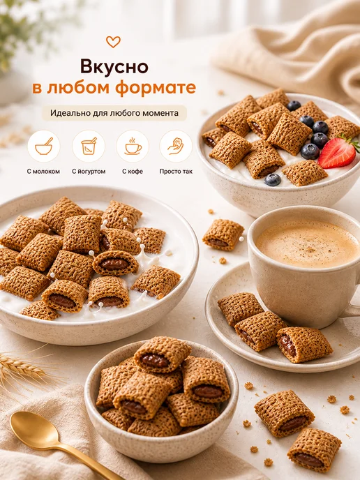 MmaKka Подушечки Готовый сухой завтрак с начинкой 3шт*130г, 3 шт, 130 г, фото 8