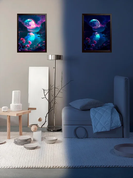 NaMiArt Светящаяся алмазная мозаика 30х40 без подрамника Луна, вариант, фото 3