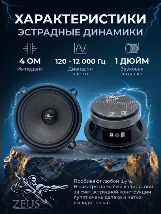 Zeus Динамики эстрадные 13см в машину MR-130, черный, фото 2