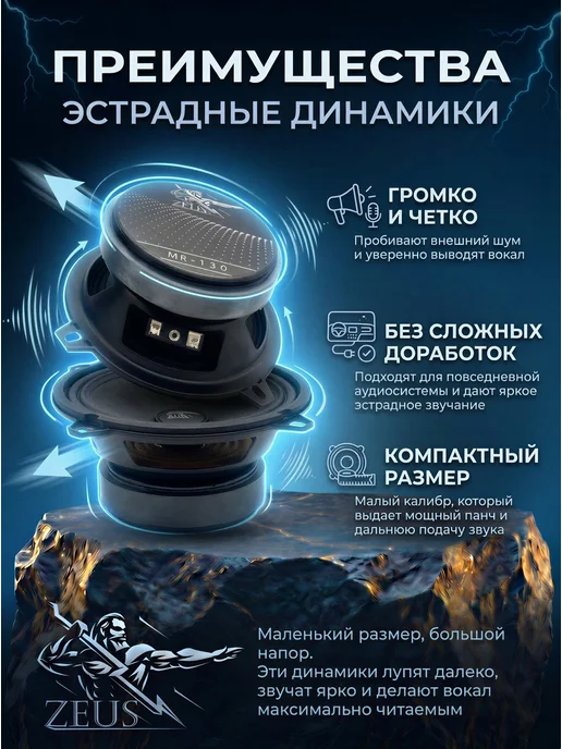 Zeus Динамики эстрадные 13см в машину MR-130, черный, фото 3
