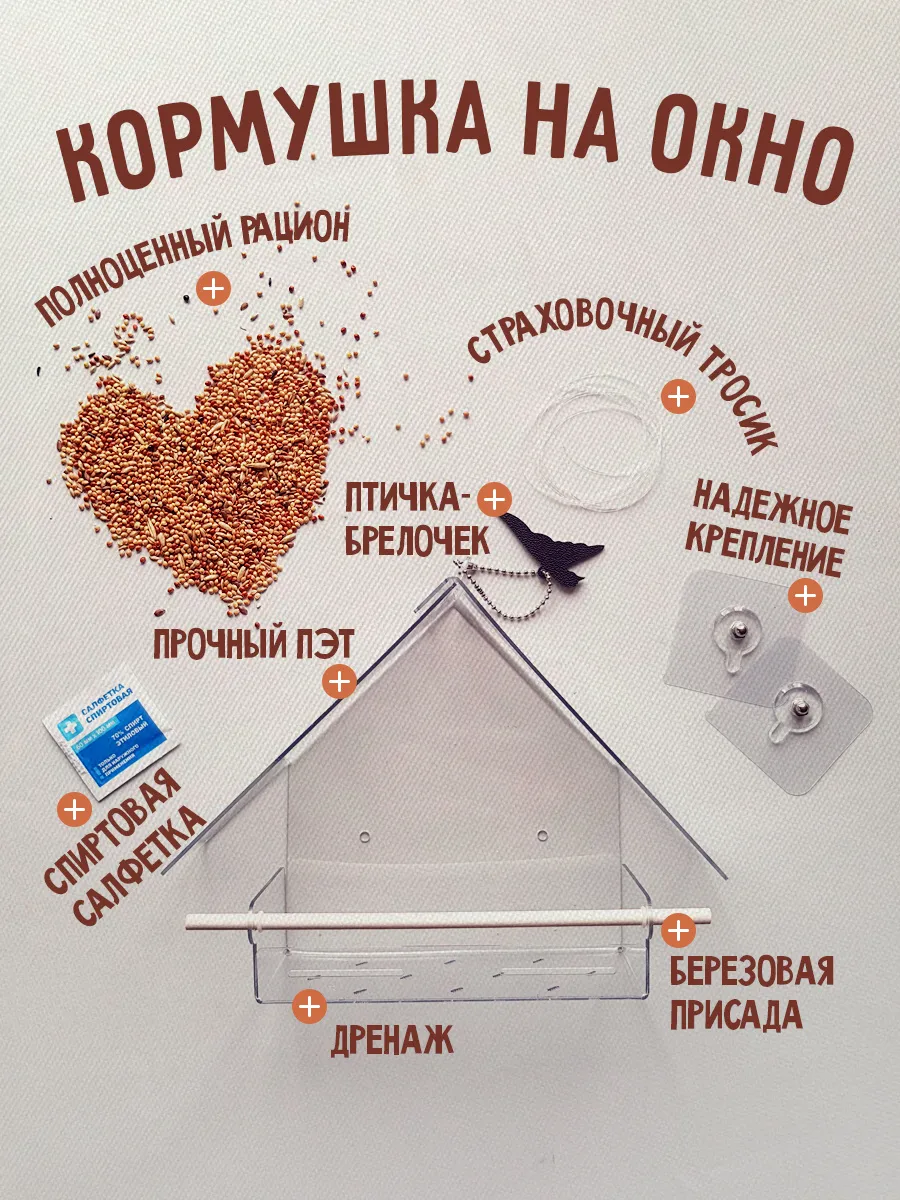 Кормушка на окно для птиц прозрачная