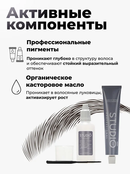 Studio Professional Стойкая краска для бровей и ресниц коричневая, черный, фото 3
