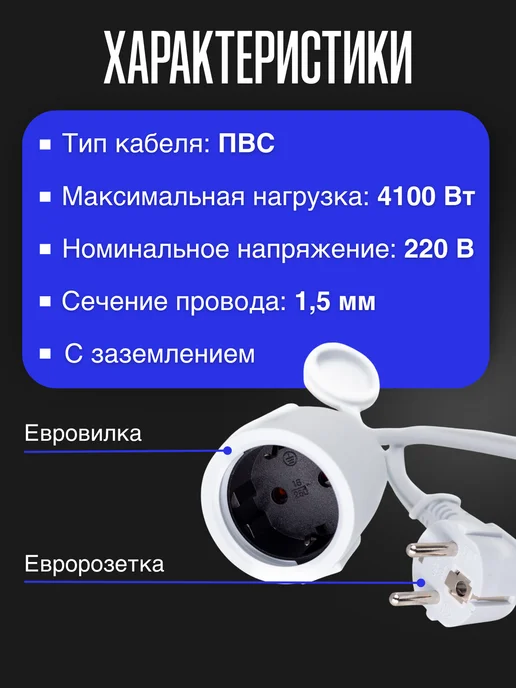 idealim electro Удлинитель силовой с заземлением 1,5 м, 1 м, фото 6