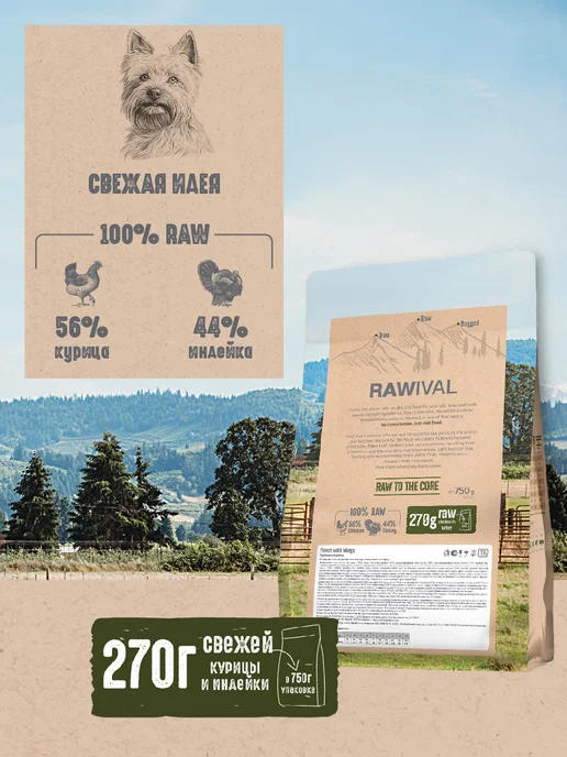 Сухой корм Rawival Карликовых Малых для собак, индейка, курица, 0,77 кг, фото 2