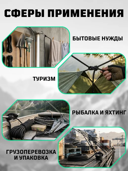 Ламакорд Веревка туристическая 12 мм 30 м зеленая, 10 м, фото 3