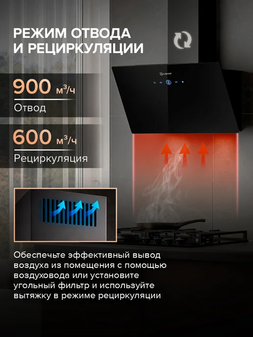 Libhof Вытяжка кухонная 60 см наклонная LV-4060 black, черный, фото 3